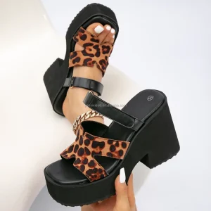 Elegant Leopard Print Thick Heel Platform Custom Color Women’s Casual Outdoor Wedges Sandals