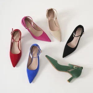 Elegant Pointed Toe Stiletto Ankle Strap Pumps Slingback Heels for Ladies Formal Office Shoes Women