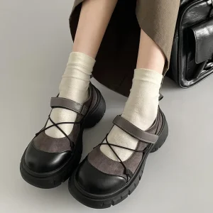 Elegant Retro Ballet-Style Single Women’s Shoes Summer Velcro Shallow Mouth with High Increase Thick Sole and Light Heel