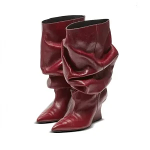 Elegant Wedges Women Long Boots Autumn Winter Sexy Pointed Toe Party Prom Shoes Wedges Heels Women Knee High Boots Sizes 43