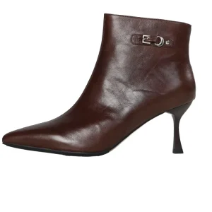 Elegant Women’s Ankle Boots Made of Genuine Leather Pointed High Heels with Buckles Mid Heeled Fashionable Boots for Women