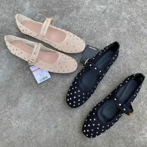 Elegant Women’s Flats Shoes Mesh Upper Flat Sandals Ladies Rhinestone Mary Jane Shoes