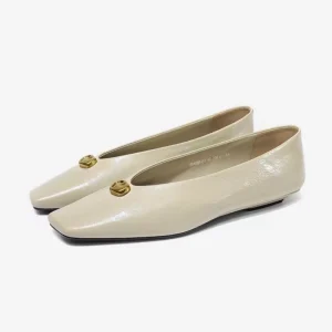Elegant Women’s Genuine Leather Flat Shoes Square Toe Design Simple French Slip On Single Casual for Spring & Summer