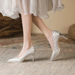 Elegant Women’s High Heels Thin Heel Shallow Mouth Pointy Glitter Sexy Thin Single Shoes