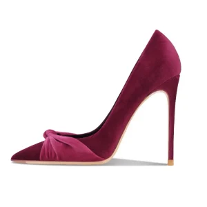 Elegant Women’s High Heels Wine Red Suede Pointed Toe Dress Shoes for Parties Genuine Leather Insole Summer Upper Position