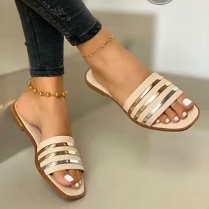 Elegant Women’s Plus Size Sandals Female Summer Outdoor Slippers Ladies Flat Casual PU Leather Slides Slippers
