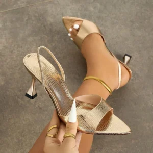 Elegant Women’s Slingback Sandals Pointed Toe Metallic Gold Mid Heels Comfortable Kitten Heel Dress Shoes Office Work Pumps