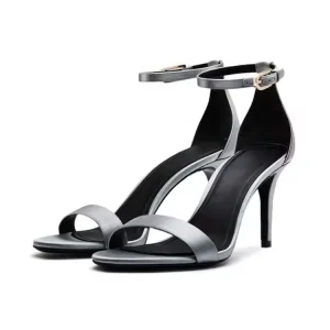 Elegant Women’s Summer Outdoor Stiletto Strappy Sandals Custom Logo Leather High Heel with Buckle Strap