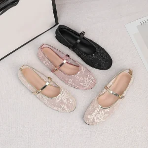 Elegant Women’s Summer Slip On Ballet Flats Lace Mesh Lady Dress Shoes