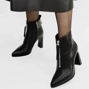 Elegant Women’s Thick High Heeled Side Zipper Black Leather Pointed Ankle Boots Fashion Anti Slip for Office Occasions