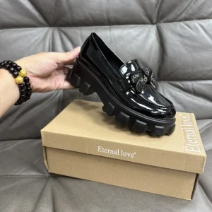 English-style Fashionable and Versatile Letter-style Bow Loafers with Heel Height for Women for Lady Shoes