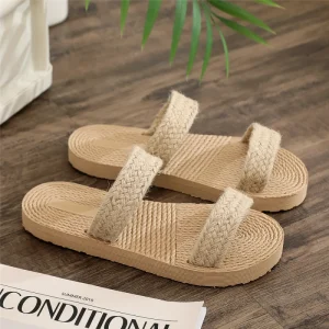 Ethnic Style Flax Weaving EVA Outsole Lightweight Summer Women’s Open Toe Sandals Korean Fashion Outdoor Flip flops Beach