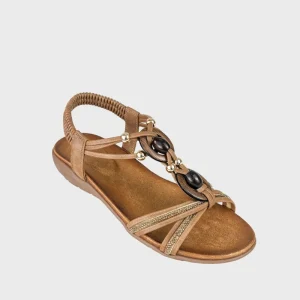 Ethnic Style Women’s Summer Wedge Heel Sandals with Wood Rhinestones Beads Round Open Toe Comfty Elastic Band Chunky Sandals