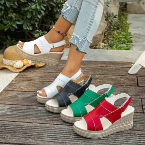 Euro African Exclusive Large Size Womens Platform Flip Flops Sandals Summer Casual High Heels Flax