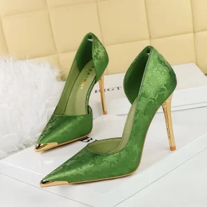 European American Chinese Style Fashion Wedding Women’s Shoes Slip-On PU Hard-Wearing Spring Summer Autumn Thin Heels Pointed