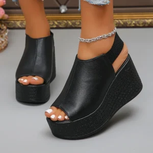 European American Cross border Large Size High Heel Toe Platform Summer Outdoor Rubber Sole Women’s Wedge Sandals