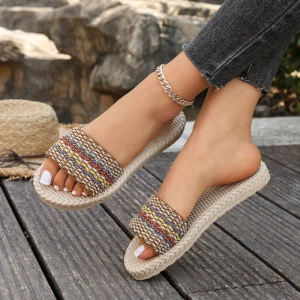 European American Ethnic Style Summer Fashion Trend Large sized Women’s Comfortable Thick soled Rope patterned Candy colored