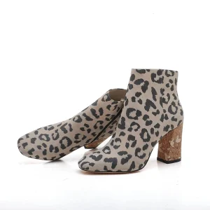 European American Fashion Leopard Print Women’s Ankle Boots Pointed Autumn High Heels Comfortable Wrap Thick Heel