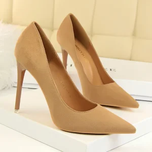 European American Fashion Stiletto Ultra High Heel Shallow Pointed Toe Suede Slim Sexy Club Women’s Slip On