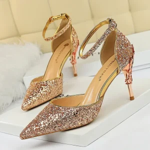 European American Hollow Women’s Shoes Heightening Rubber Outsole Stiletto Heel Faux Leather Lining Shallow Mouth Sandals
