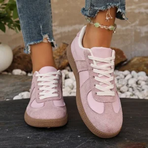 European American Large Size Lace-Up Casual Low-Top Sneakers Spring Breathable Wear-Resistant Women’s Solid Soft Color Matching