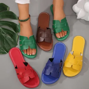 European American Plus-size Women’s Slippers New Summer Beach Sandals Open-toe Flat Slippers Support Custom Logo