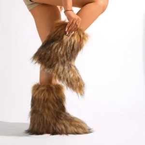 European American Plush Short Tube Snow Boots Women’s Winter Non slip Furry Durable Imitation Raccoon Fur Warm Girl Y2K Large