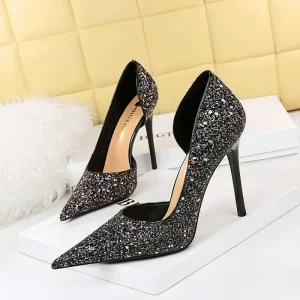 European American Style Sexy Banquet High Heels Ultra high Stiletto Heel Shallow Mouth Pointed Toe Side Hollow