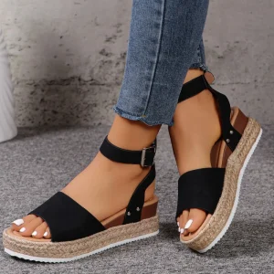 European American Women’s Beach Sandals Hemp Rope Wedge Fishmouth Thick Bottom Platform