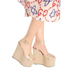 European American Women’s Large Size Fashion High Heeled Wedges Sandals New Buckle Color Matching Design Cross Border High