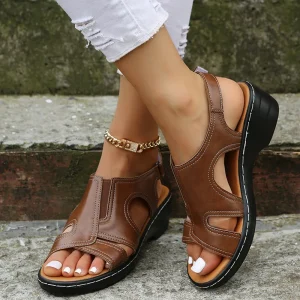 European American Women’s Open Toe Wedge Beach Plus Size Mid Heel Velcro Thick Sole Solid Color Summer Outdoor Activities