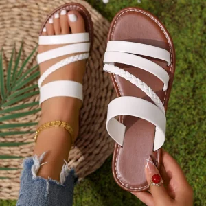 European American Women’s Platform for Fashion Trend Lightweight Solid Color Woven Outer Wear Beach Sandals Spring Summer