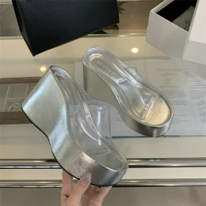 European American Women’s Summer PVC Wedge for Slippers Solid Color Fashion All Match Platform Sandals PU All Match Beach Wear