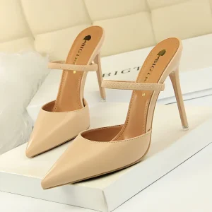 European Style Thin Heel High-Heeled Open-Toe Pointed Toe Hollow-Out Single-Strap Women’s Slippers