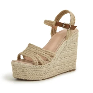 European Trendy Strap High Heel Women’s Open Toe Winter Suede Platform Espadrille Wedge Sandals