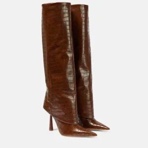 European and American Autumn and Winter New Large Tube Pointed Toe Stiletto Skirt Boots Long Tube Fashion Boots Women’s Boots