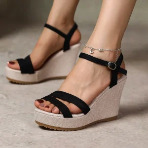 European and American Fashion Women’s Foreign Trade Wedge Heel Solid Color Sandals Wrapped Heel Sandals with a Single