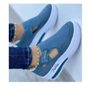 European and American Large Size Casual Walking Shoes Women’s Fly Woven Wedge Mesh Cushioning Breathable Autumn Spring