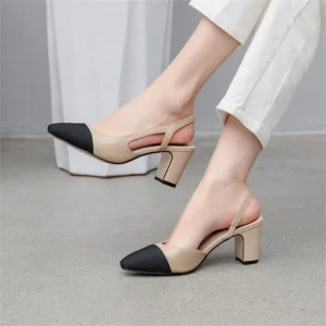 European and American Plus size Flip flops for Women Pointed toe French Color blocked Chunk heeled High heeled Sandals African