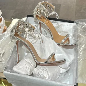 European and American Tassel Rhinestone High Heels Summer Slim Heels Sexy Open Toed Women’s Sandals