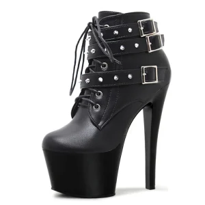 European and American Thin Heel Thick Bottom Platform 17 cm Pole Dance High Heeled Short Boots Sexy Women’s Men’s High
