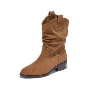 European women’s pointed-toe denim boots casual and versatile outdoor travel short boots women’s boots