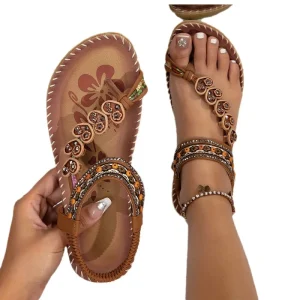 Exclusive Bohemian Ethnic Style Unisex Women’s Spring Outdoor Summer Fashion Beach Flat Sandals Beaded Diamond Flip-flops