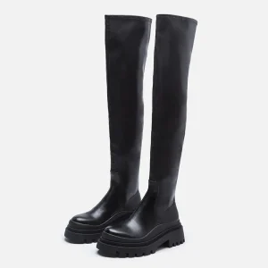 Exquisite Women’s Plush Fashion Boots with Round Head and Thick Bottom and Knee Length in Winter and Autumn