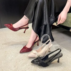 F001 Summer French Style Light Matured Empty Baotou Women’s High Heels with Pointed Shallow Mouth and Skirt Single Shoes