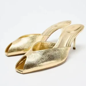 F1020 ZA Women Shoes New Style Custom logo Banquet Gold Dress Heels Elegant Burgundy Girls Sandals Heeled Slippers Stock