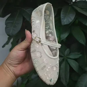 F127 Elegant Women’s Summer Autumn Slip-On Ballet Flats Sandals Light White Lace Mesh Dress Shoes