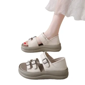 F15 Thick Soled Round Toed Roman Sandals Women’s Summer Stylish Dual Use Closed Heel Slippers