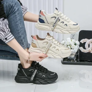 F5801 Casual Women Sneakers Thick Soled Height Increasing Versatile Sports for Students Lightweight Women’s Flat Shoes