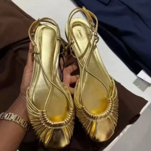 F703 ZA New Women Shoes Slip on Women Sandals Round Toe Beach Flats White Gold Lady Lightweight Flat Ballet Shoes